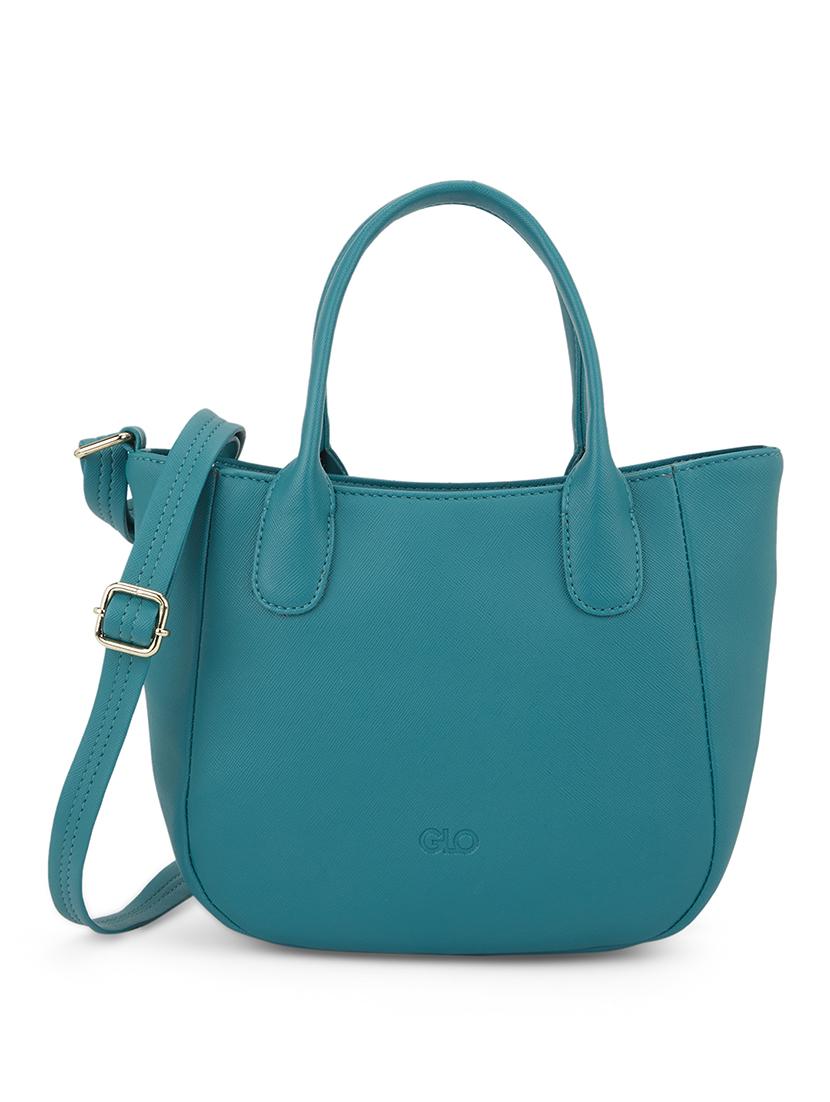 globus women emerald green vegan leather textured curved shape sling bag with adjustable strap - 21541616 - Zoom Image - 0