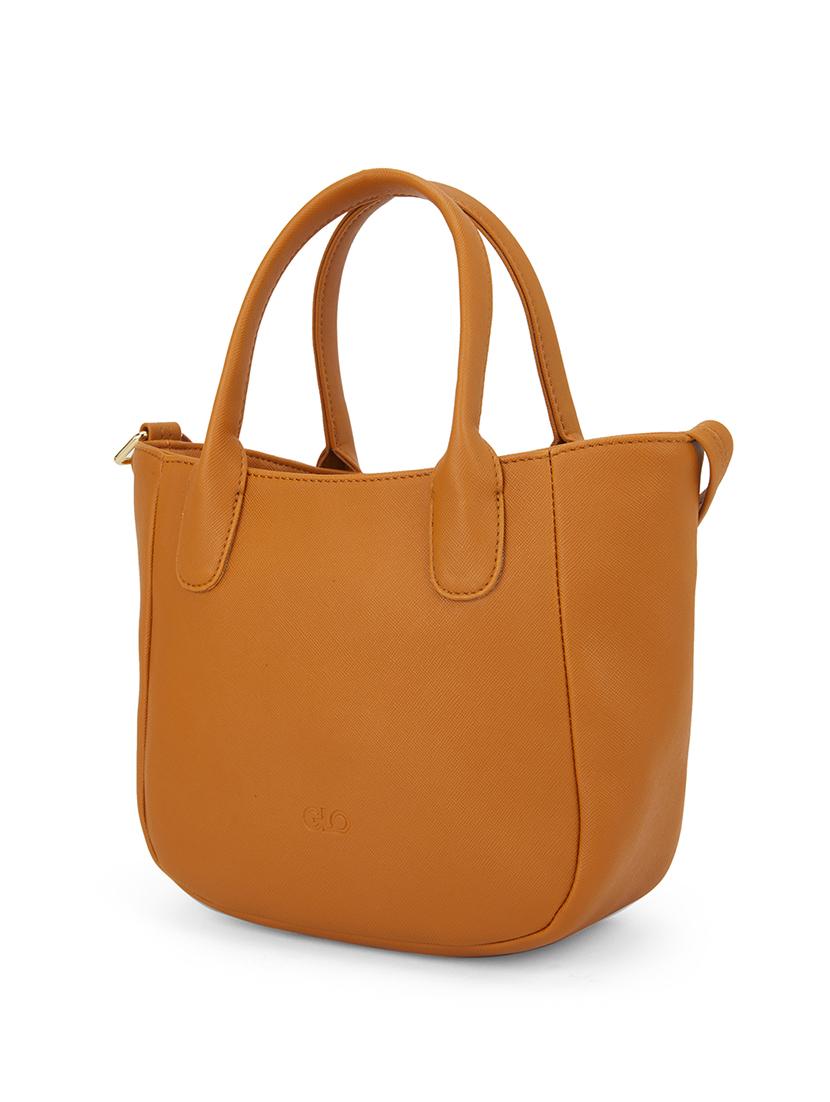 globus women tan vegan leather textured curved shape sling bag with adjustable strap - 21541617 - Standard Image - 3