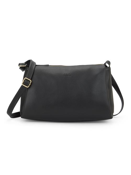 globus women black vegan leather textured rectangular sling bag with adjustable strap - 21541620 - Standard Image - 0