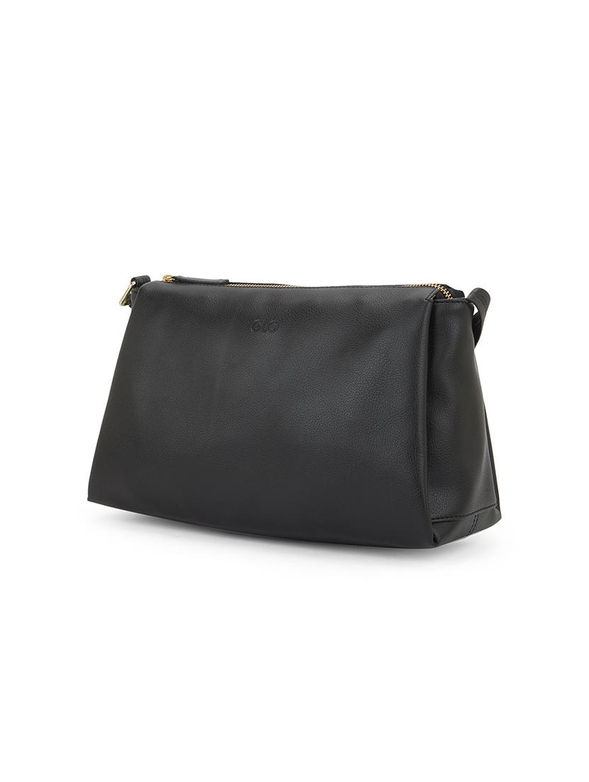 globus women black vegan leather textured rectangular sling bag with adjustable strap - 21541620 - Standard Image - 3