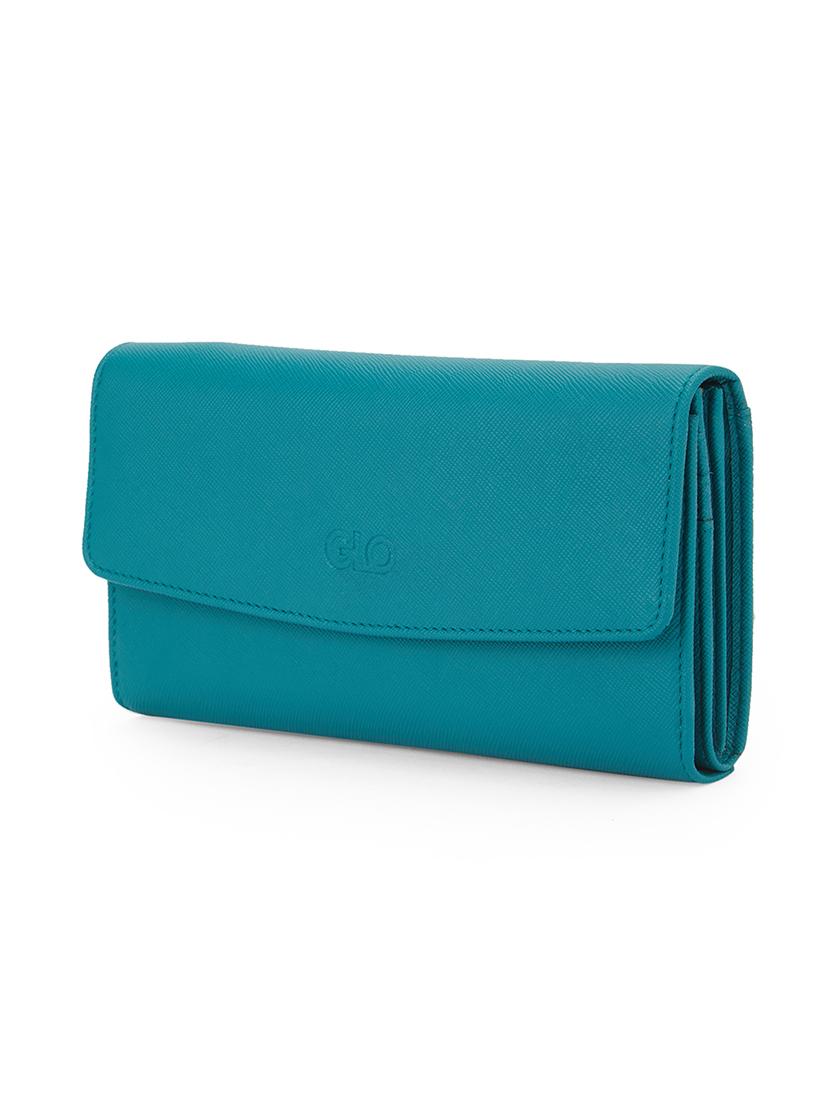 globus women emerald green vegan leather textured envelope wallet with multiple card slots - 21541622 - Standard Image - 3