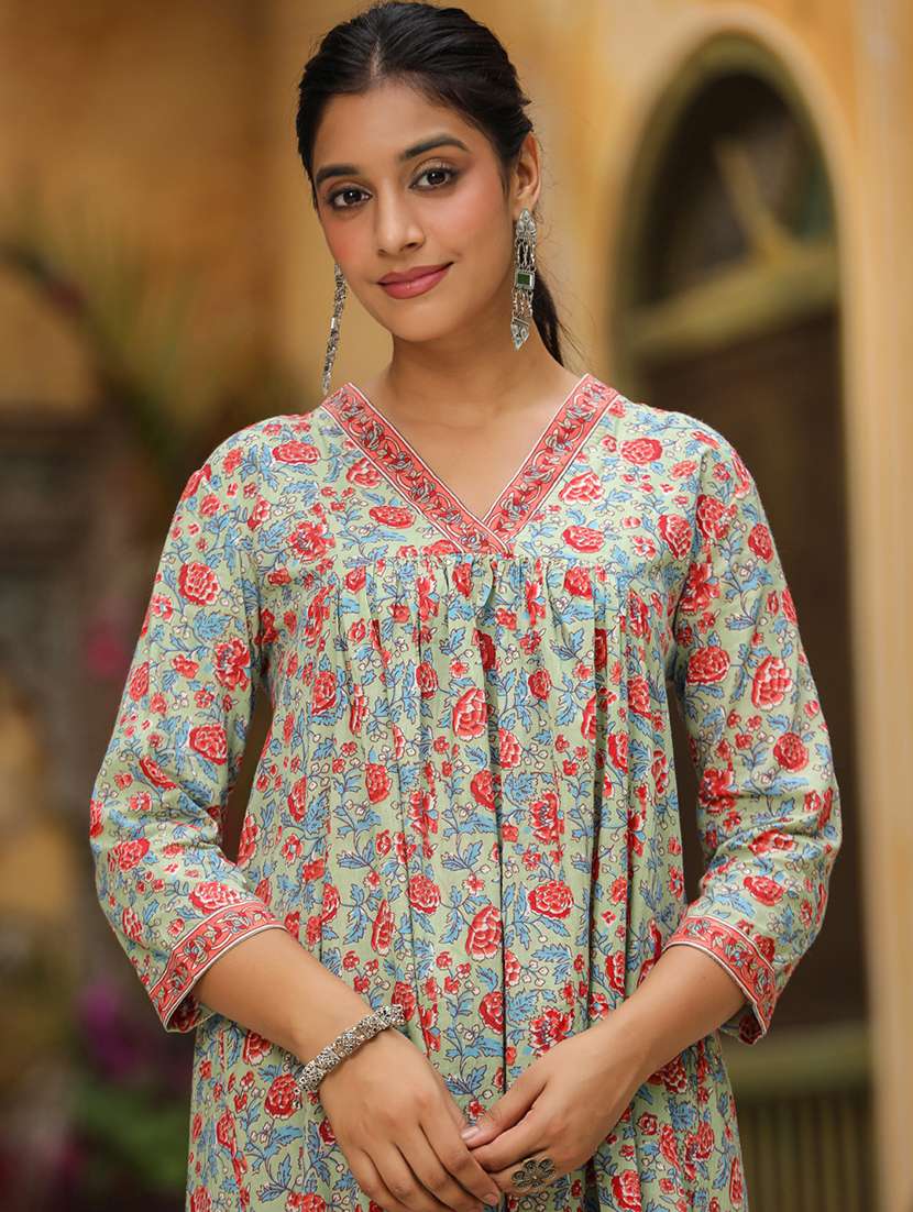 women floral v neck kurta pant set - 21541651 -  Standard Image - 5