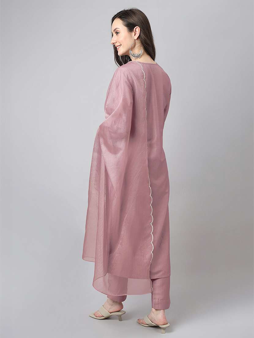 women v neck kurta pant set with dupatta - 21541654 - Standard Image - 3