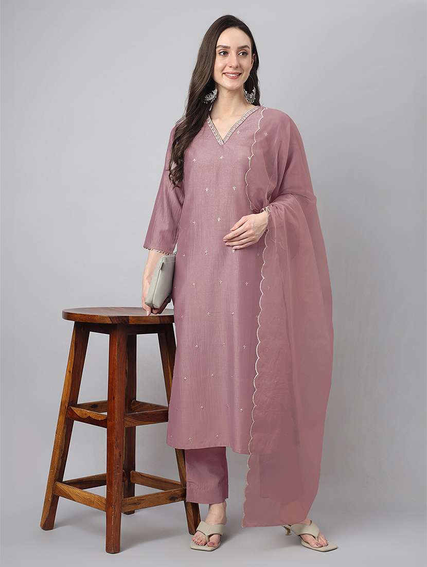 women v neck kurta pant set with dupatta - 21541654 - Standard Image - 5