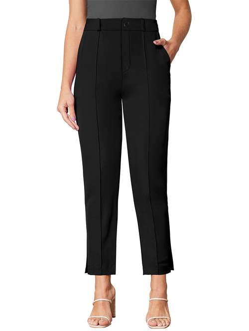 women solid regular fit tailored trouser - 21542365 - Standard Image - 0