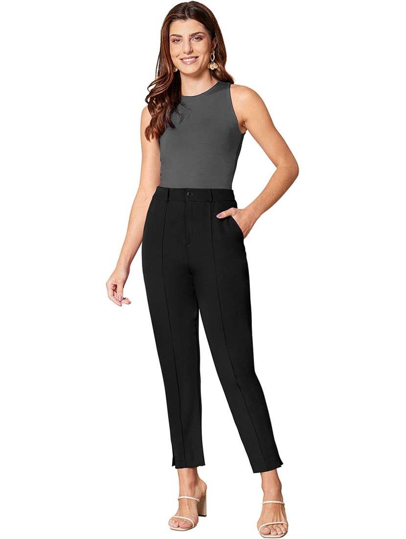 women solid regular fit tailored trouser - 21542365 - Standard Image - 3