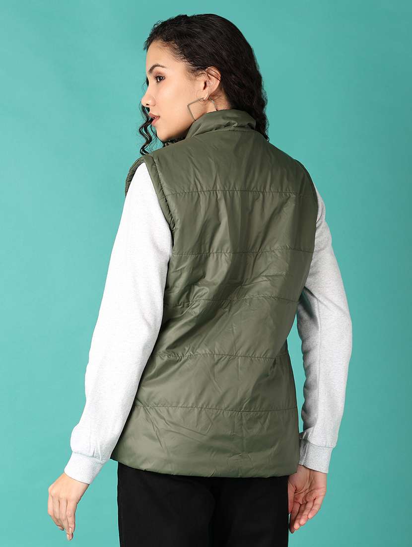 women solid sleeveless bomber jacket - 21542523 -  Standard Image - 3