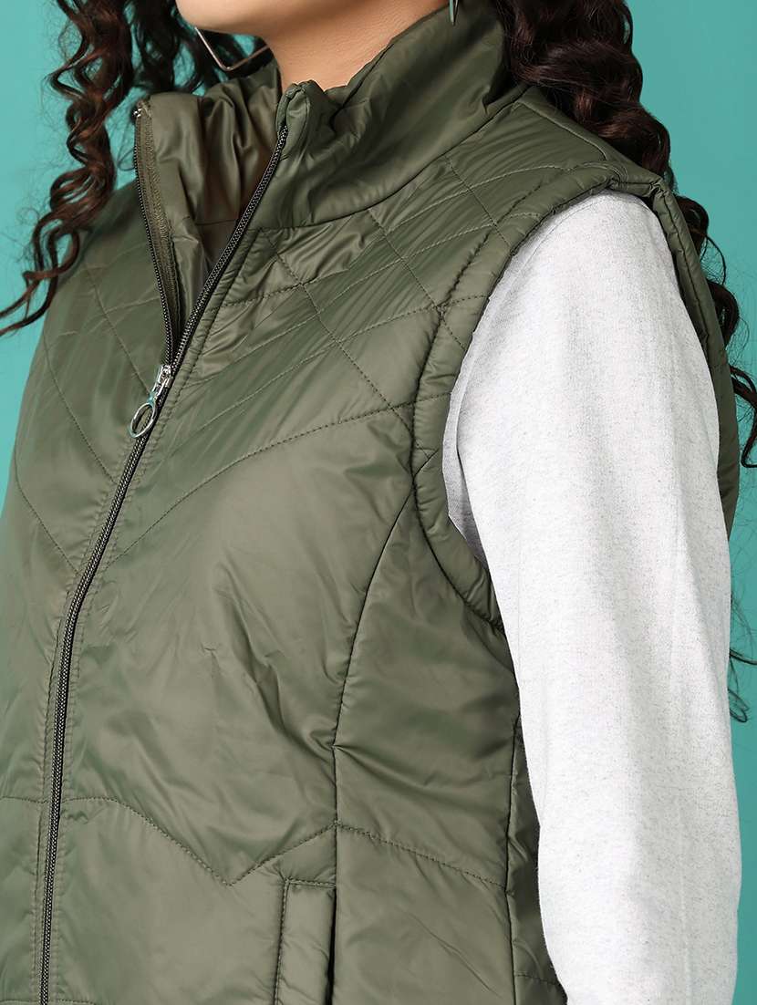 women solid sleeveless bomber jacket - 21542523 -  Standard Image - 5