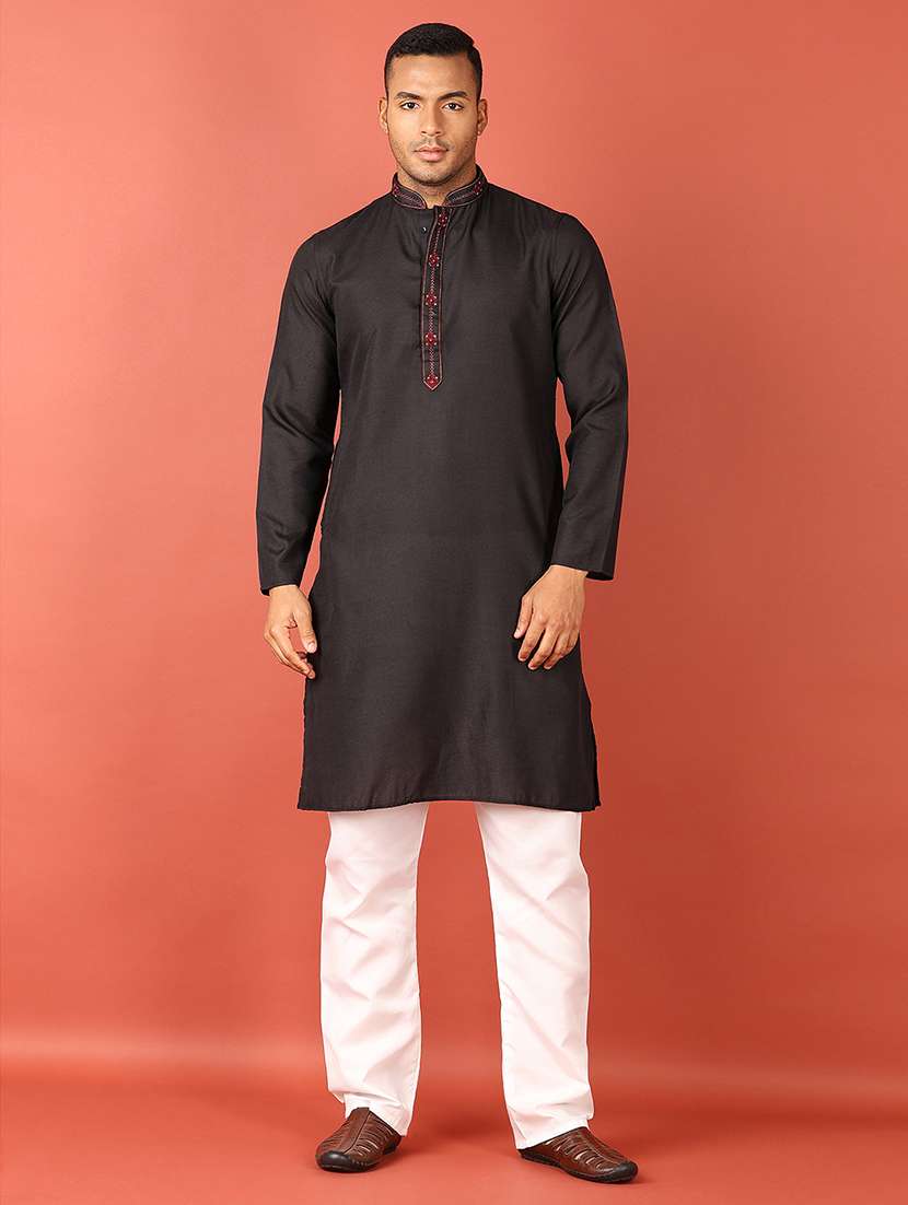 men solid kurta churidar ethnic wear set