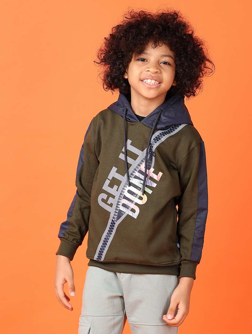 boys front print hooded sweatshirt