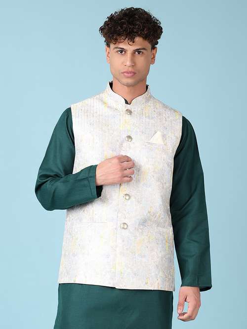 men printed mandarian neck nehru jacket - 21542533 -  Standard Image - 0