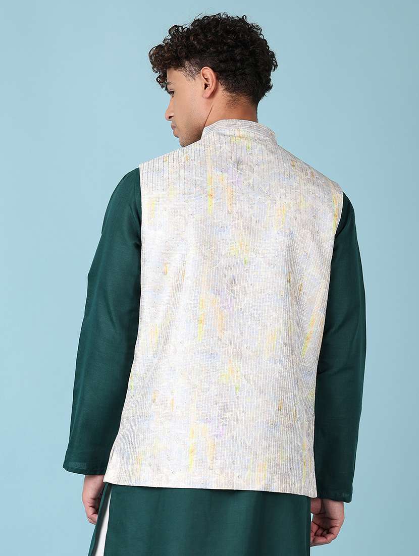 men printed mandarian neck nehru jacket - 21542533 -  Standard Image - 3