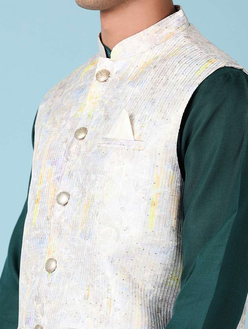 men printed mandarian neck nehru jacket - 21542533 -  Standard Image - 5