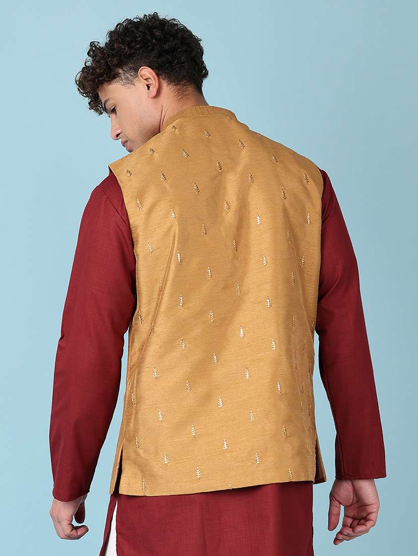 men embroidered mandarian neck nehru jacket - 21542535 -  Standard Image - 3