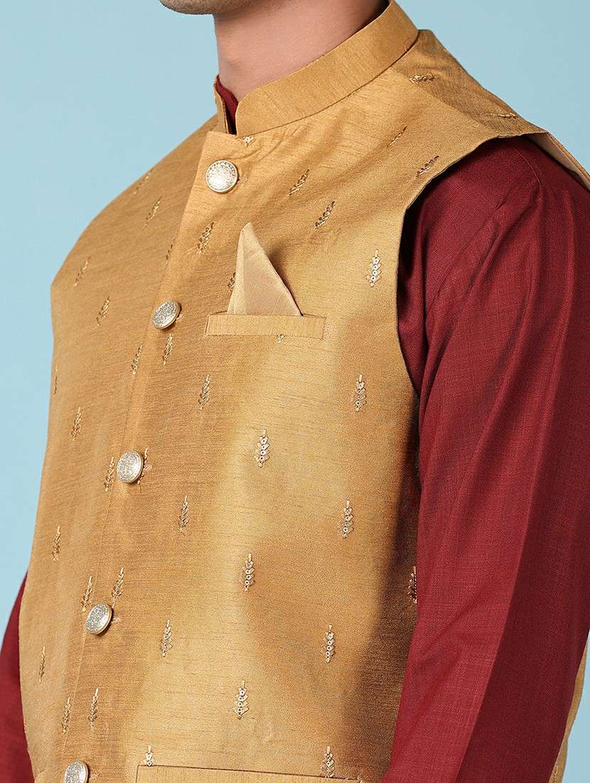 men embroidered mandarian neck nehru jacket - 21542535 -  Standard Image - 5