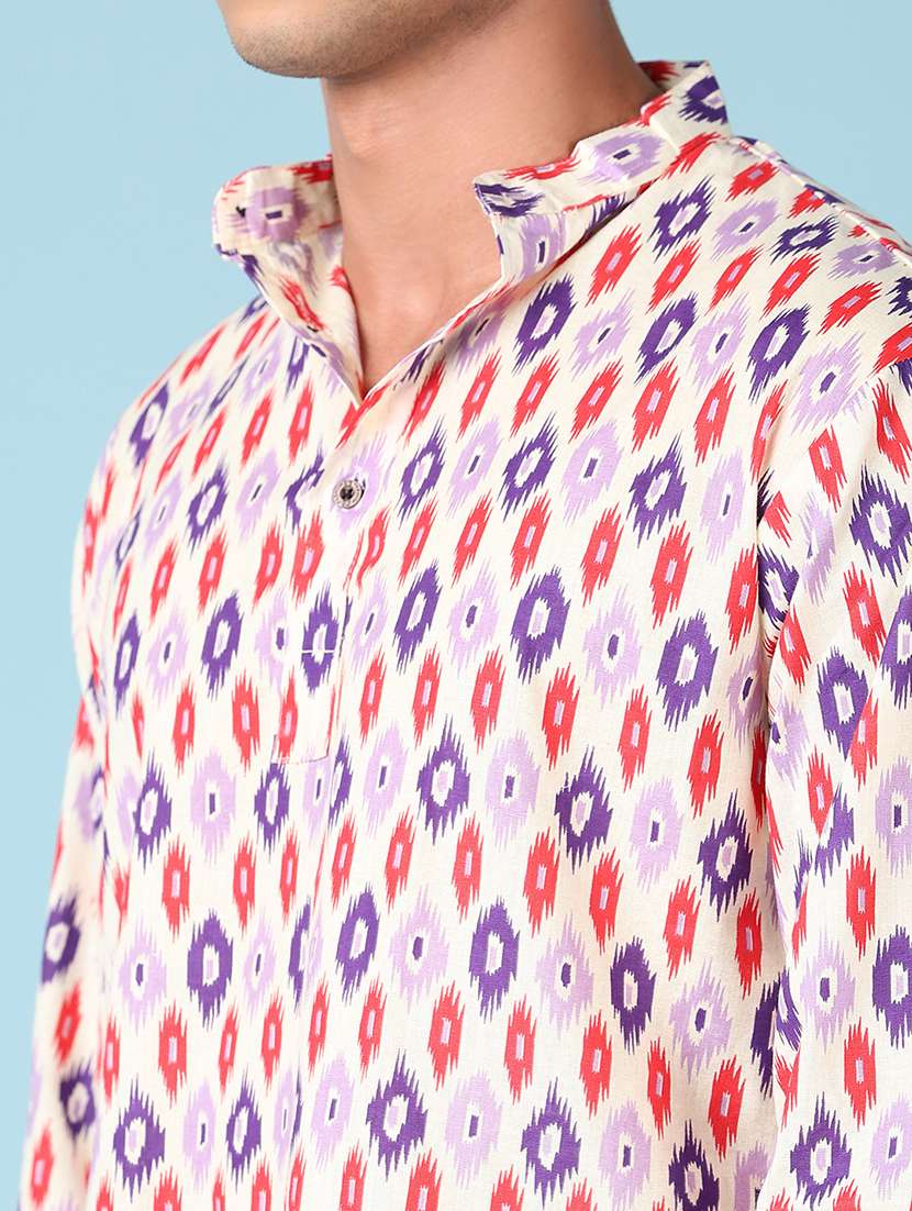 Men Mandarin Neck Printed Short Kurta - 21542577 -  Standard Image - 5