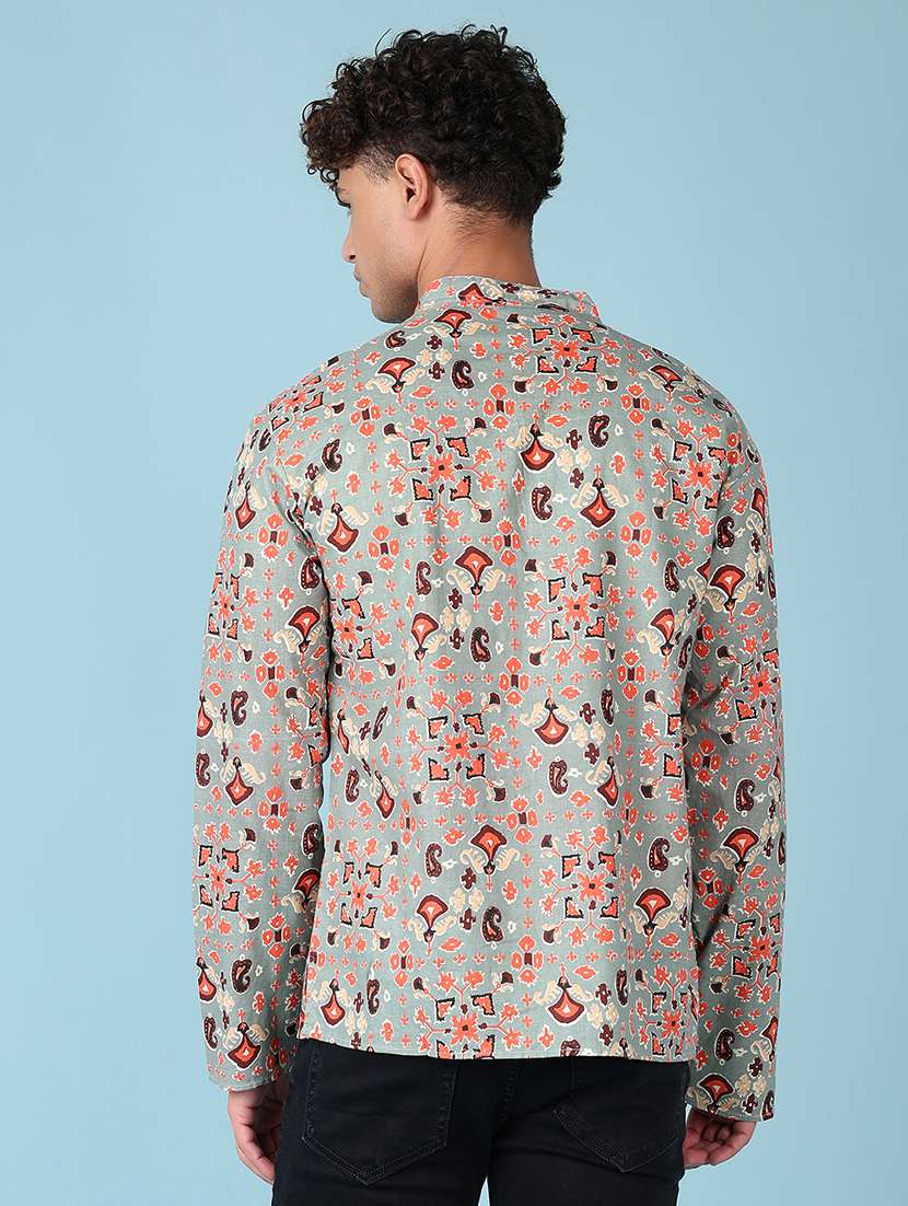 men mandarin neck printed short kurta - 21542578 -  Standard Image - 3