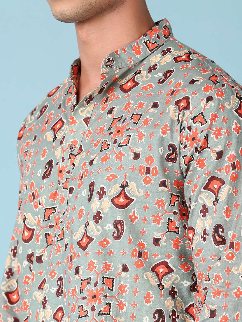 men mandarin neck printed short kurta - 21542578 -  Standard Image - 5