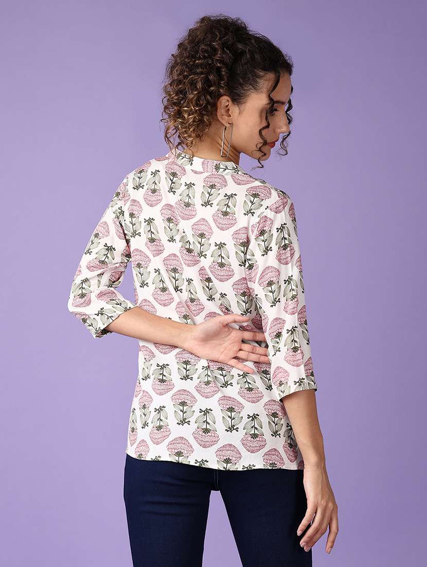 women floral printed notch neck straight top - 21542601 -  Standard Image - 3