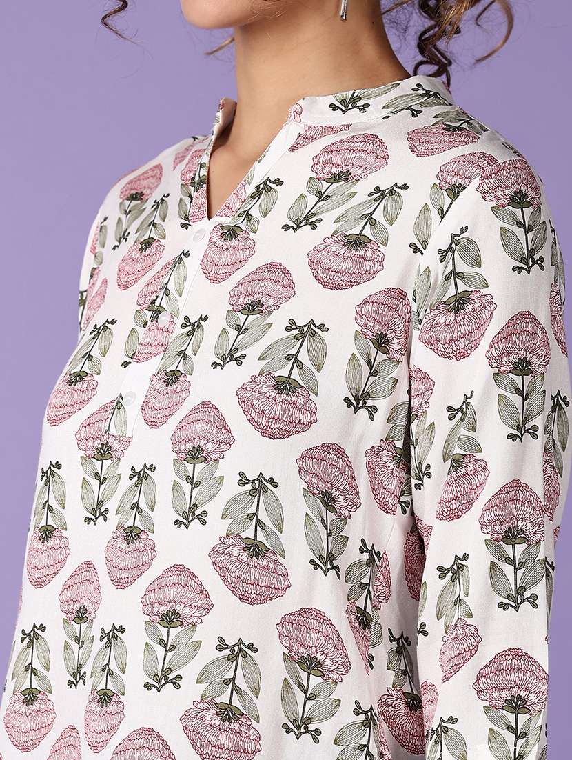 women floral printed notch neck straight top - 21542601 -  Standard Image - 5