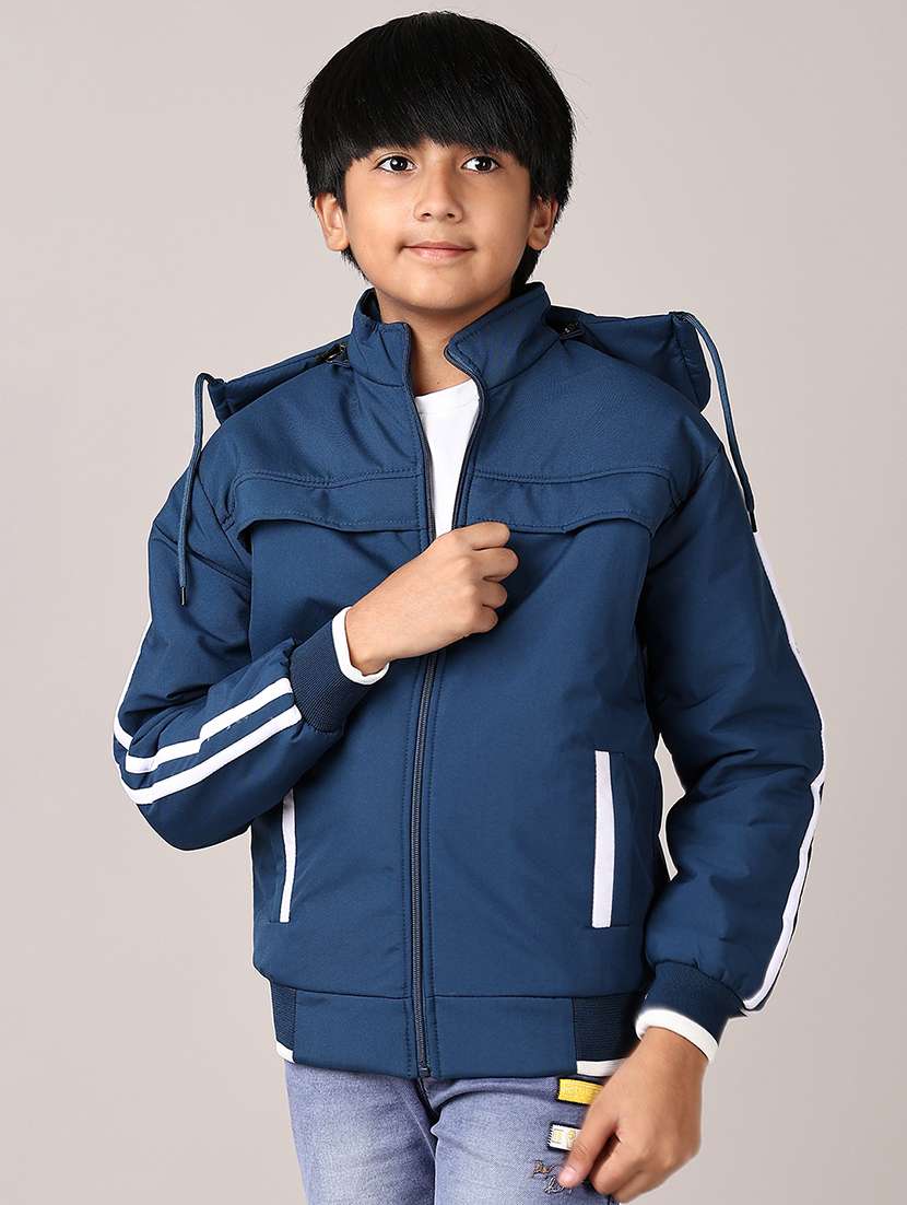boys solid long sleeve hooded jacket
