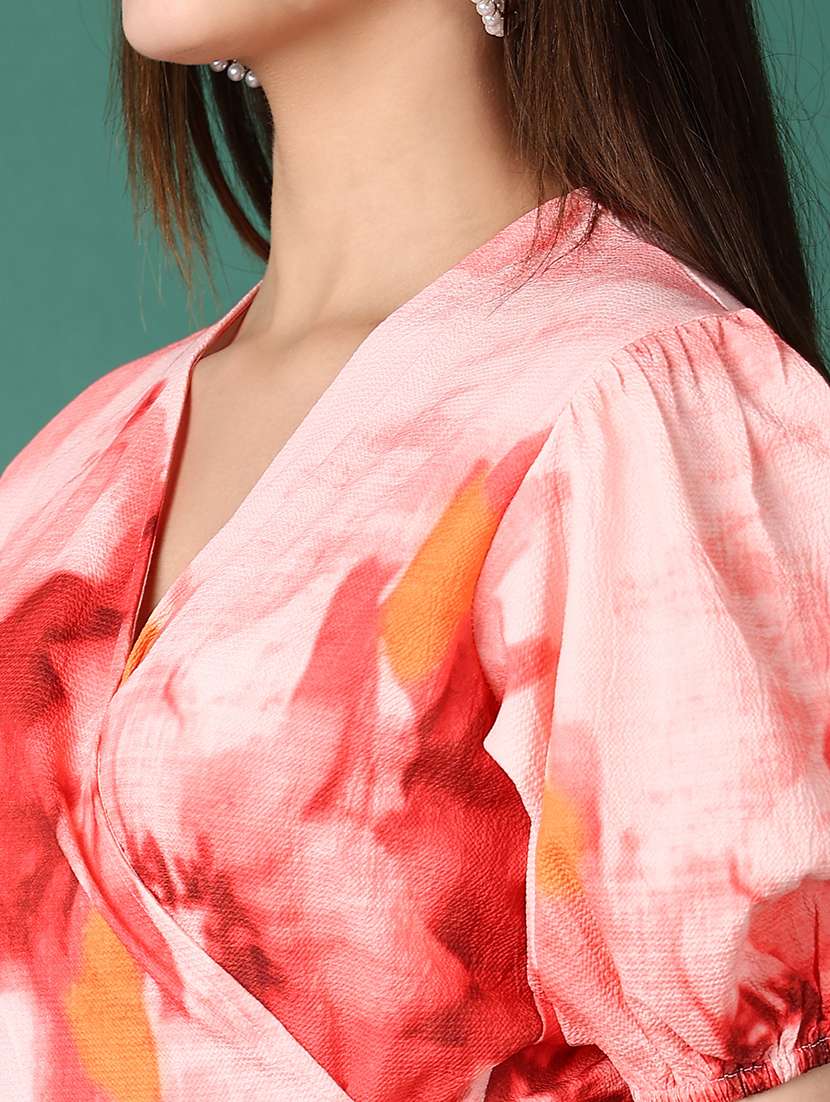 women printed puff sleeves wrap dress - 21542652 -  Standard Image - 5