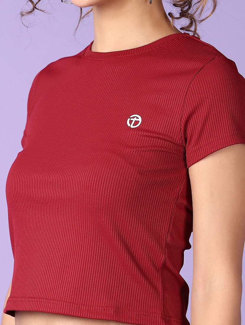women maroon solid crop t-shirt - 21542655 -  Standard Image - 5