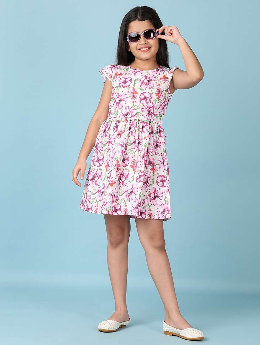 girls printed round neck cotton frock