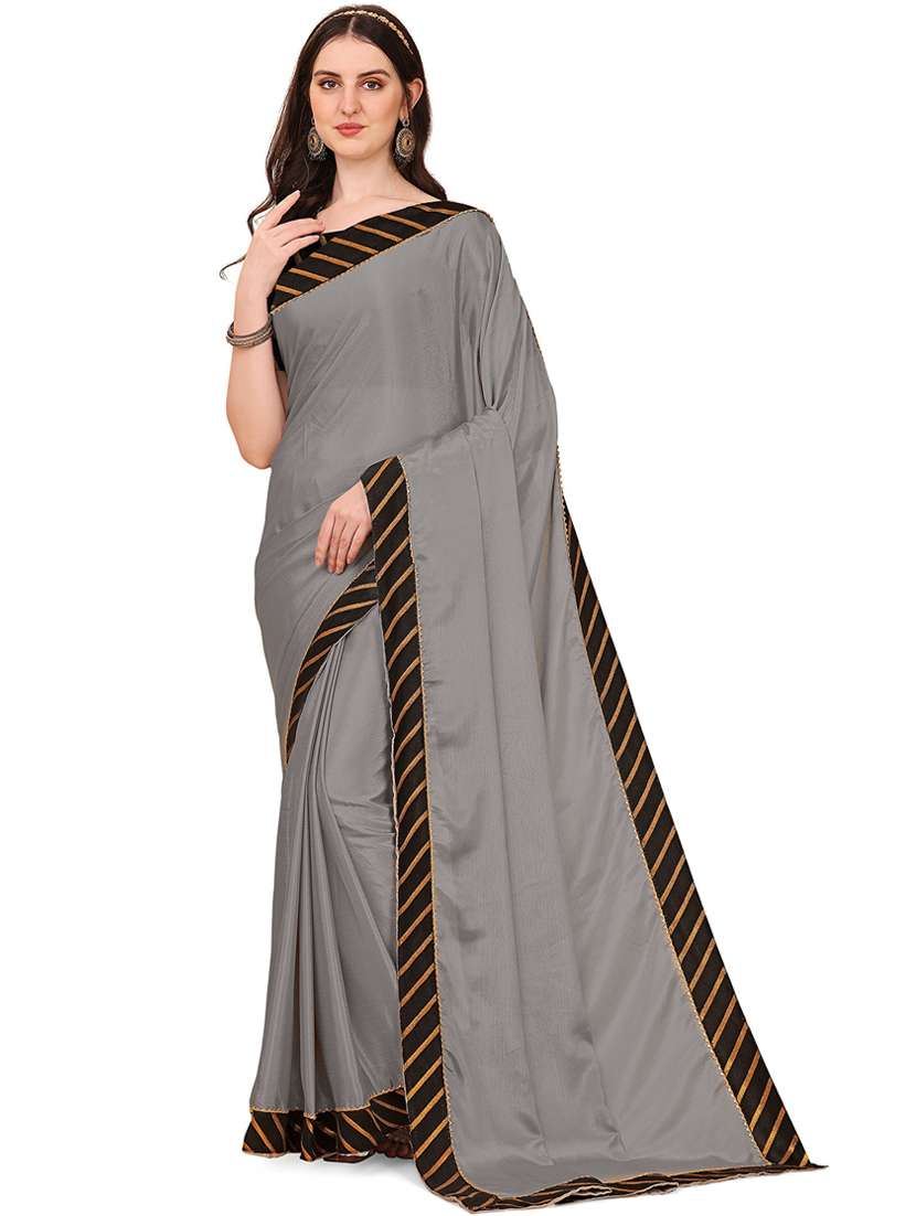 women solid with bordered saree