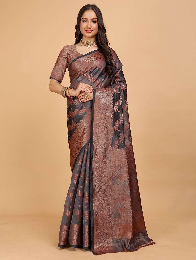 women grey self design banarasi saree