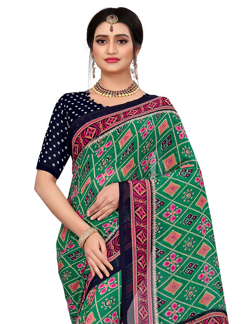 women green printed saree - 21544076 -  Standard Image - 3