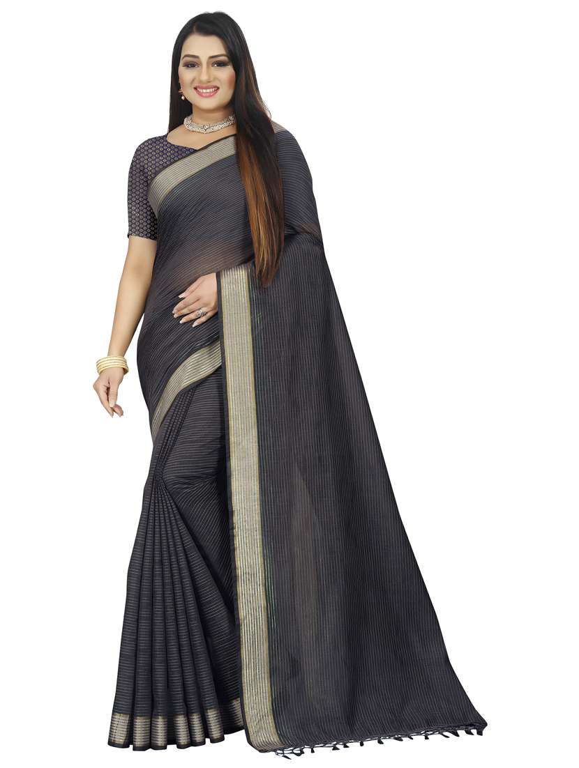 women grey stripes printed saree
