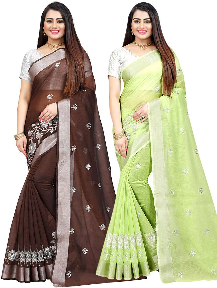 women pack of 2 self design combo sarees