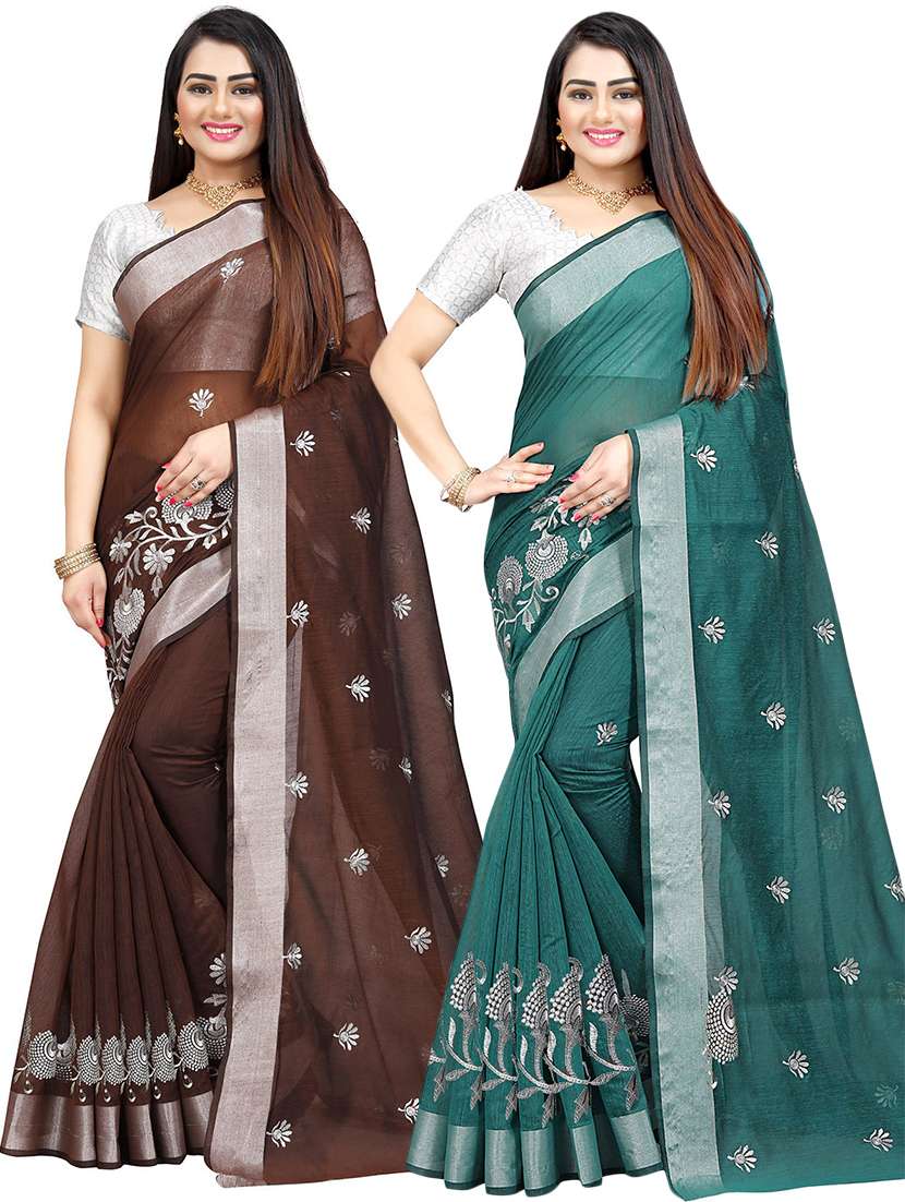 women pack of 2 self design combo sarees