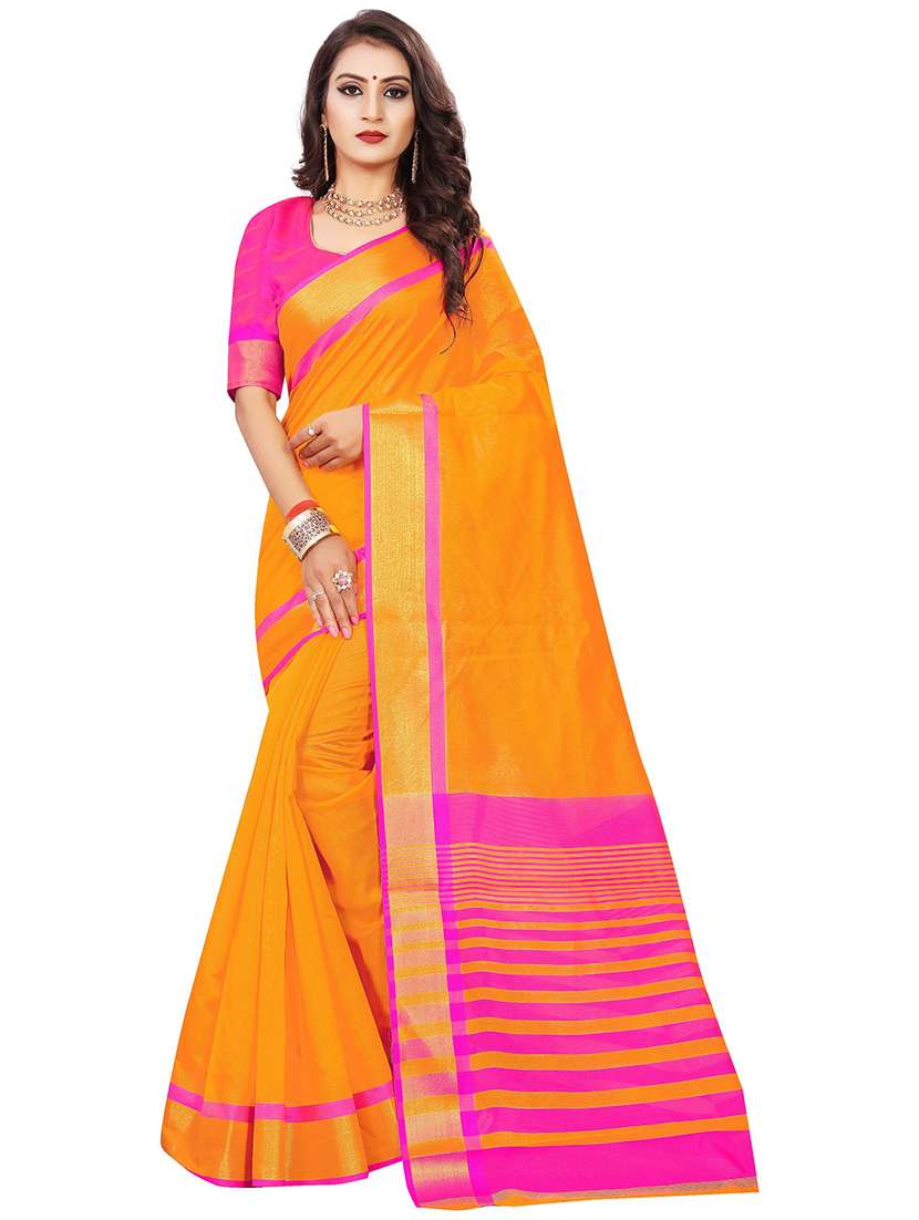 women solid gold border chanderi saree 