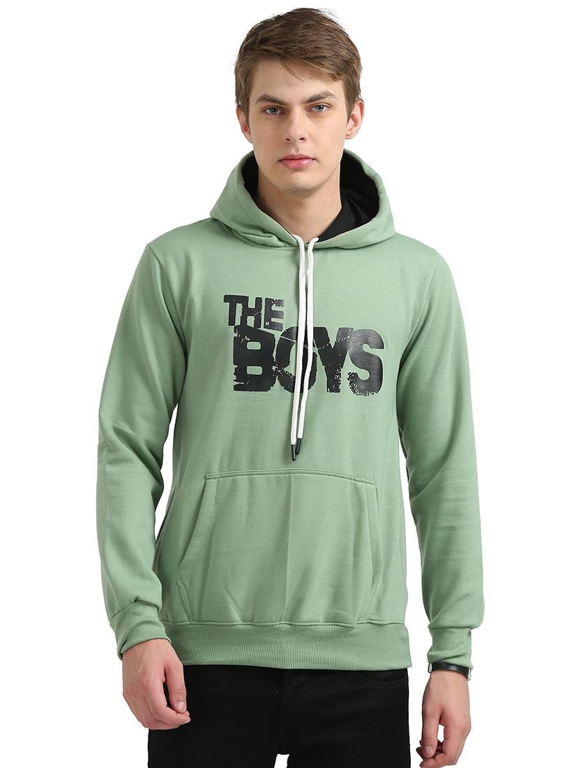 men front print hood neck sweatshirt