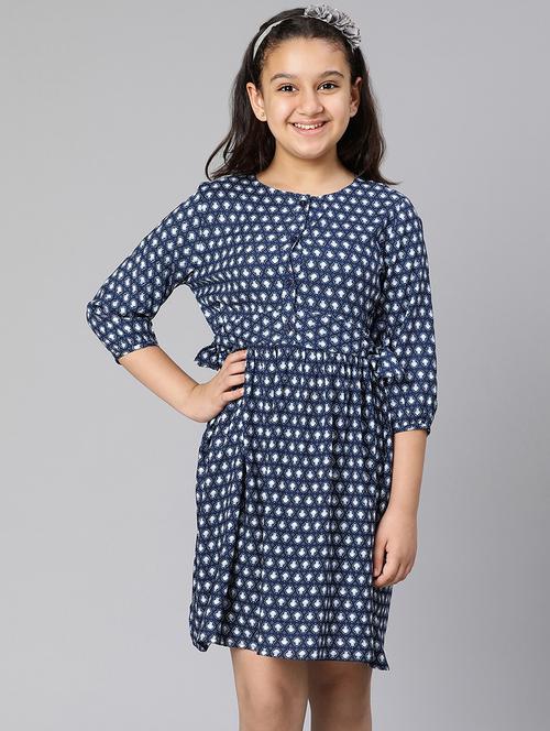 girls blue polka dot printed fit & flare dress - 21544650 - Standard Image - 0