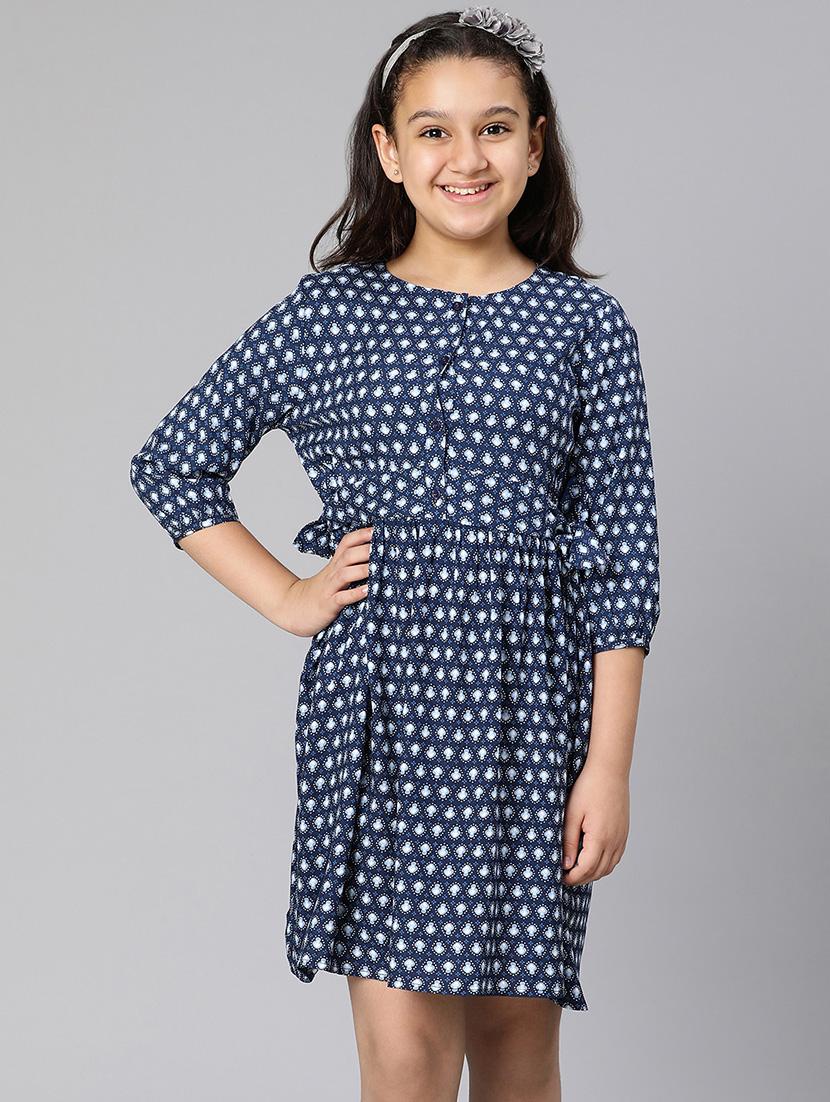 girls blue polka dot printed fit & flare dress - 21544650 - Zoom Image - 0