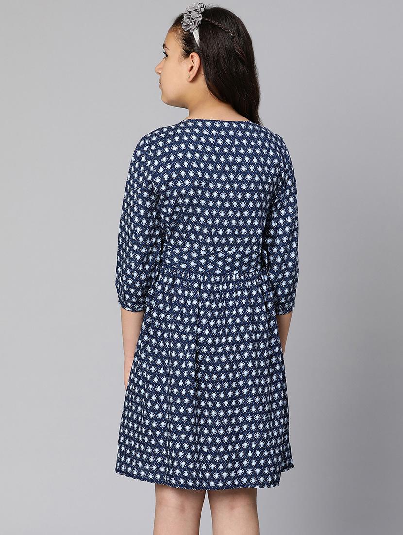 girls blue polka dot printed fit & flare dress - 21544650 - Standard Image - 3