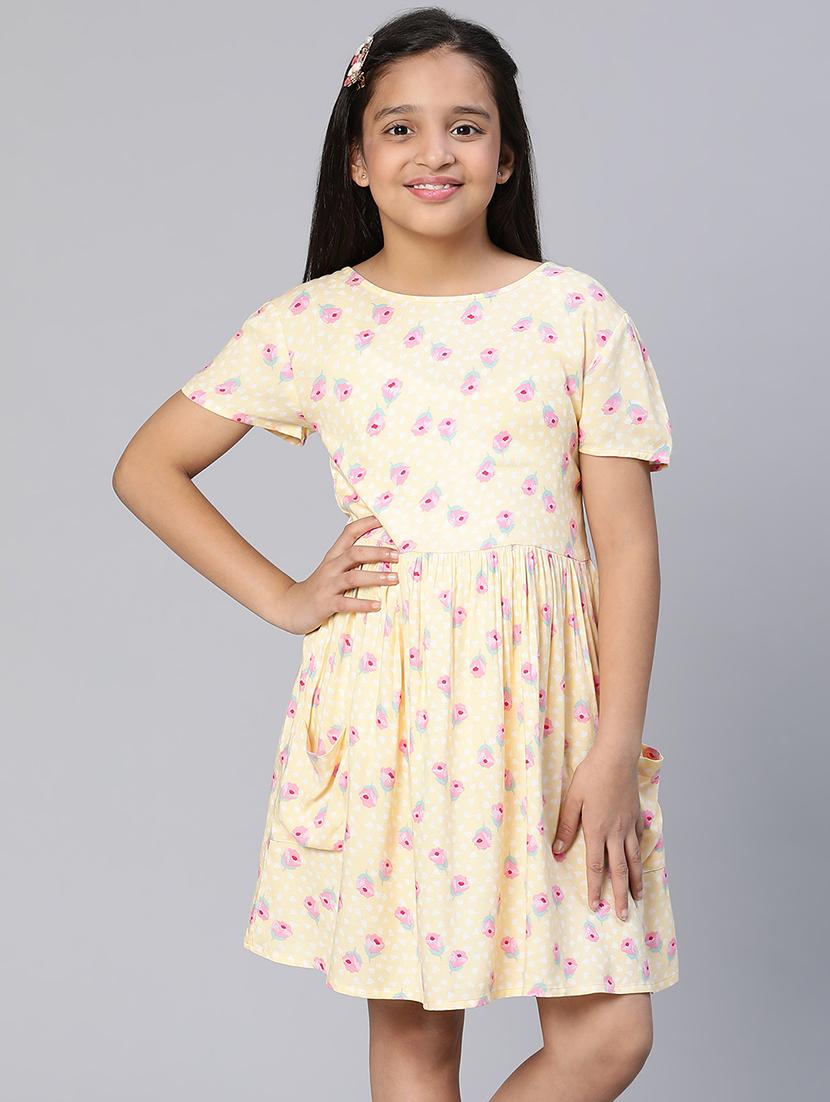 girls yellow floral printed fit & flare dress - 21544651 - Zoom Image - 0