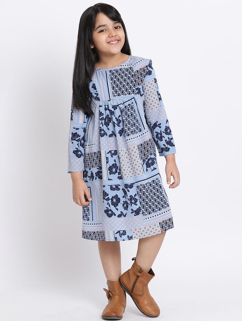 girls blue floral printed fit & flare dress - 21544652 -  Zoom Image - 0