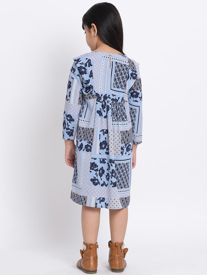 girls blue floral printed fit & flare dress - 21544652 - Standard Image - 3