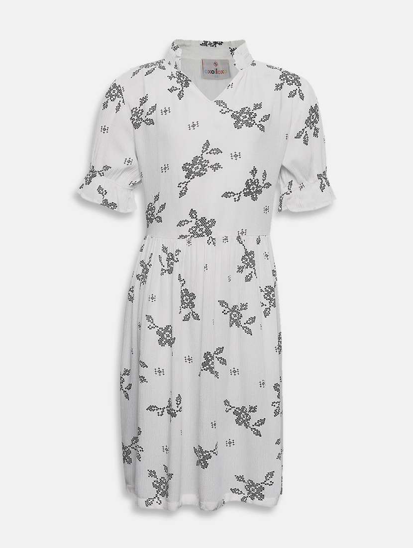 girls cream floral printed fit & flare dress - 21544657 -  Zoom Image - 0