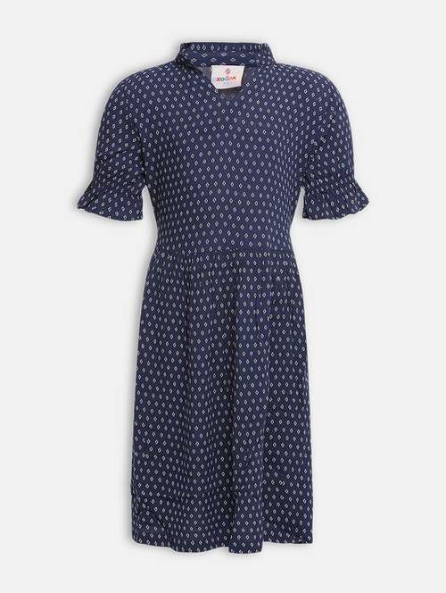 girls navy blue printed a-line dress - 21544658 -  Standard Image - 0