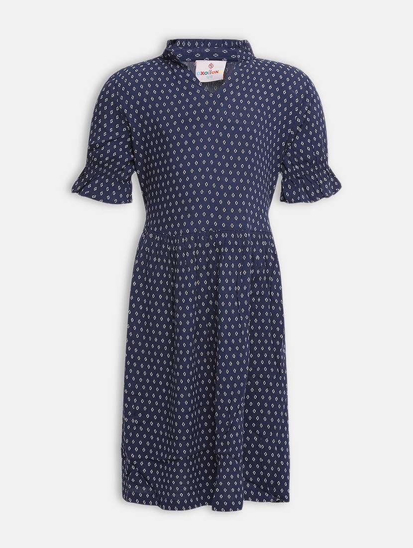 girls navy blue printed a-line dress - 21544658 -  Zoom Image - 0