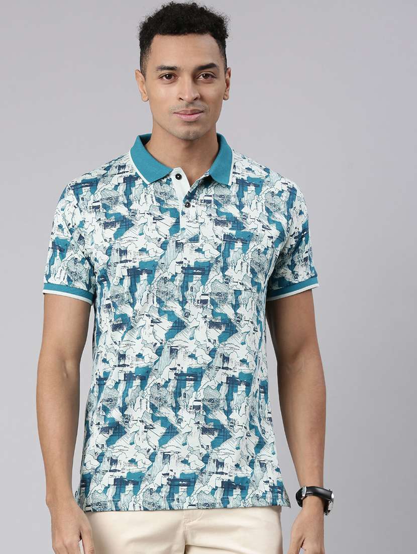 men all over print short sleeve polo t-shirt