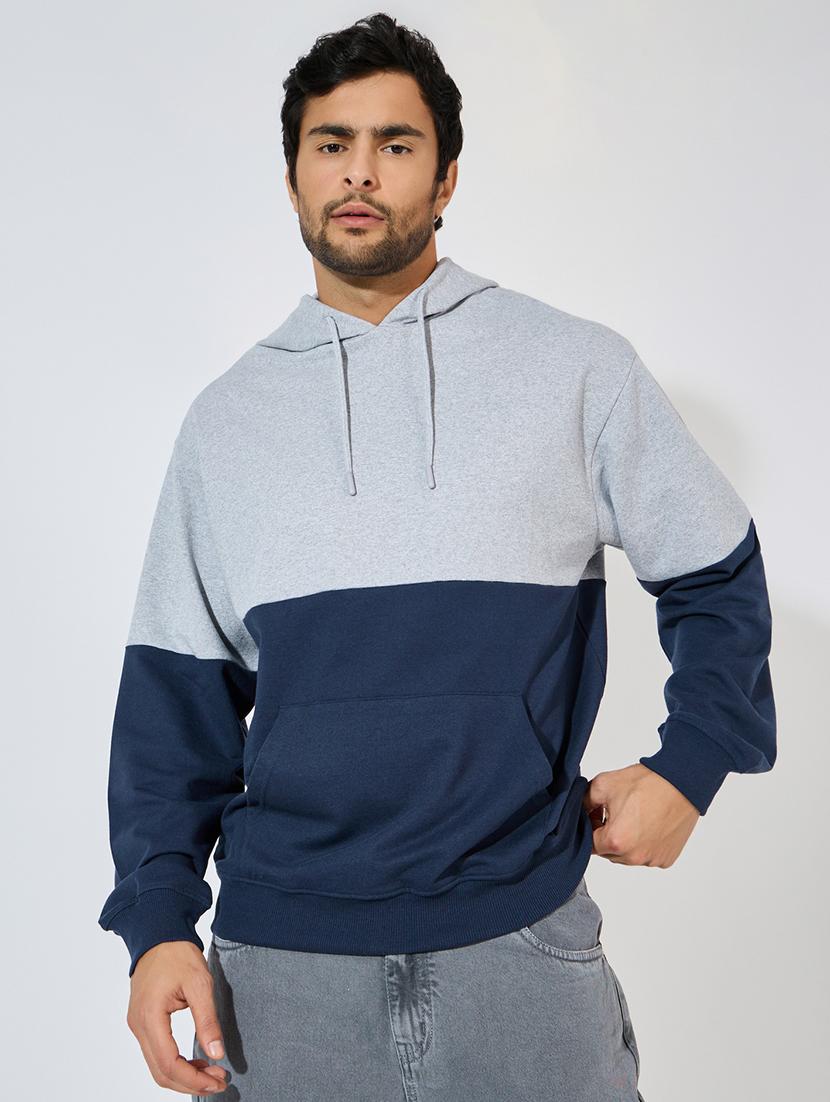 men color blocked long sleeve hoocded sweatshirt - 21544810 - Zoom Image - 0