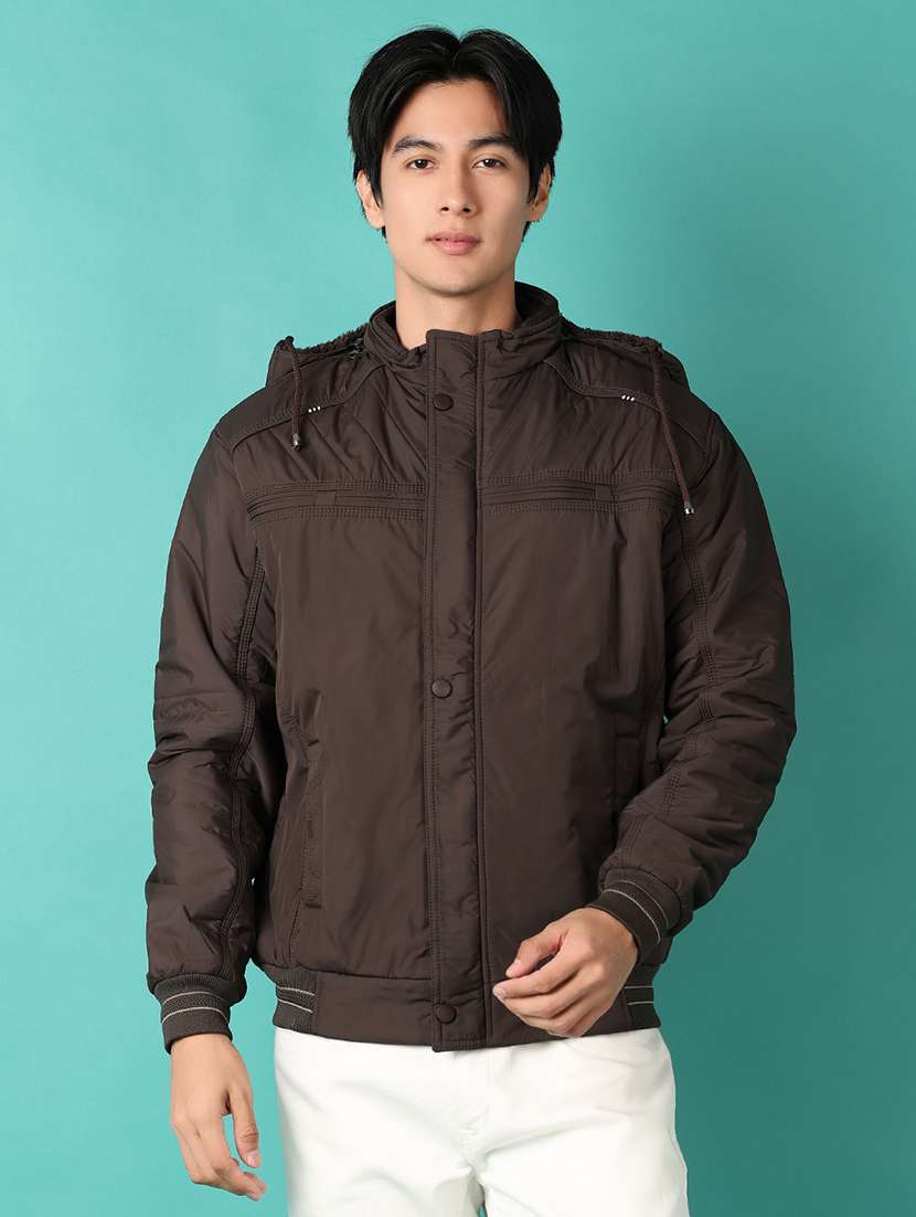 brown solid casual jacket