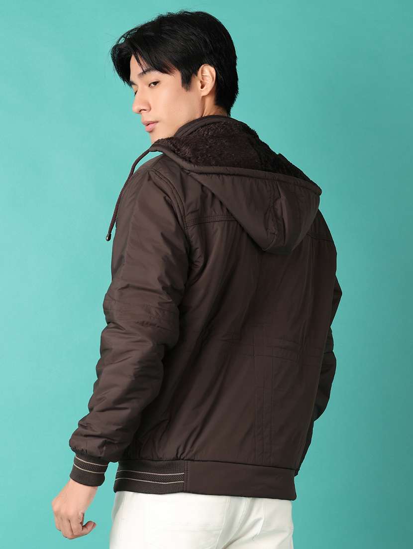 brown solid casual jacket - 21544974 -  Standard Image - 3