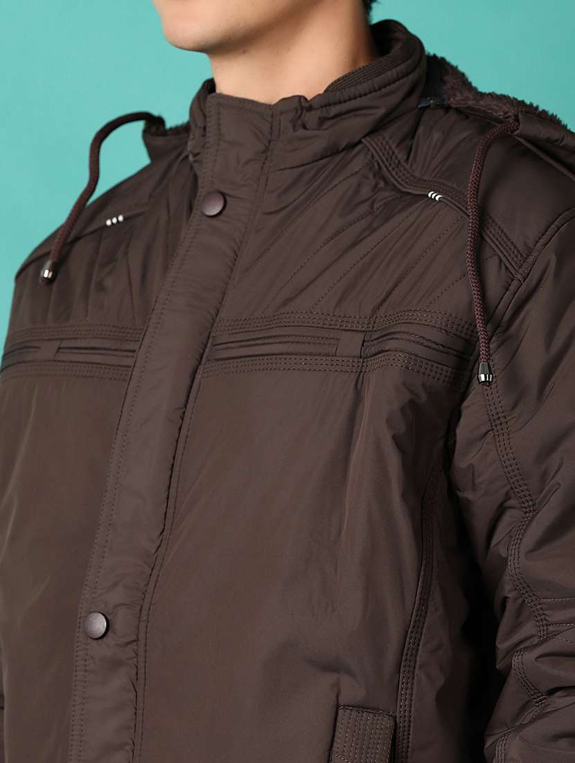 brown solid casual jacket - 21544974 -  Standard Image - 5